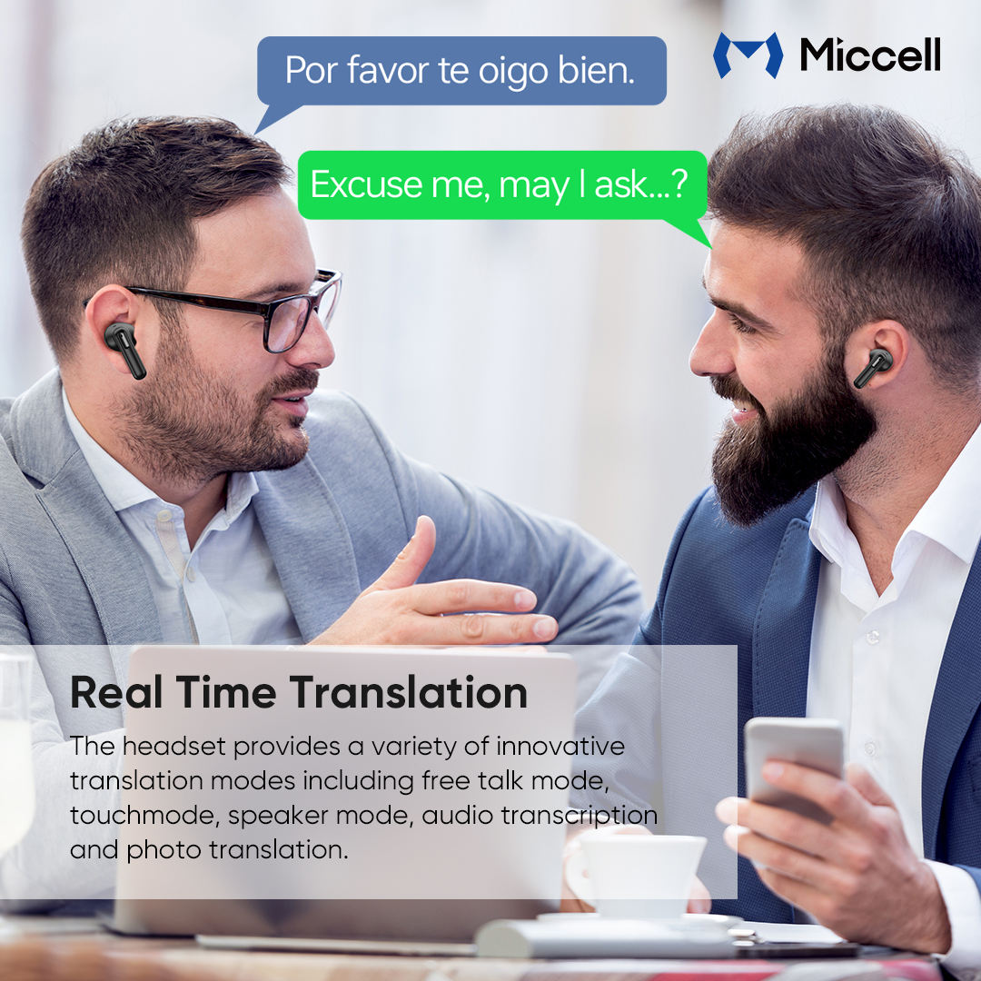 Miccell True Wireless Stereo Earphone Headset Sports Anc Enc Noise Reduction Headphones Al Real-Time Translator Tws Earbuds