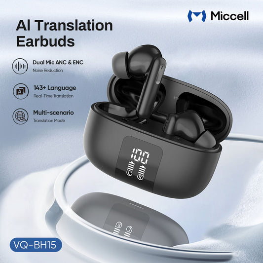 Miccell True Wireless Stereo Earphone Headset Sports Anc Enc Noise Reduction Headphones Al Real-Time Translator Tws Earbuds